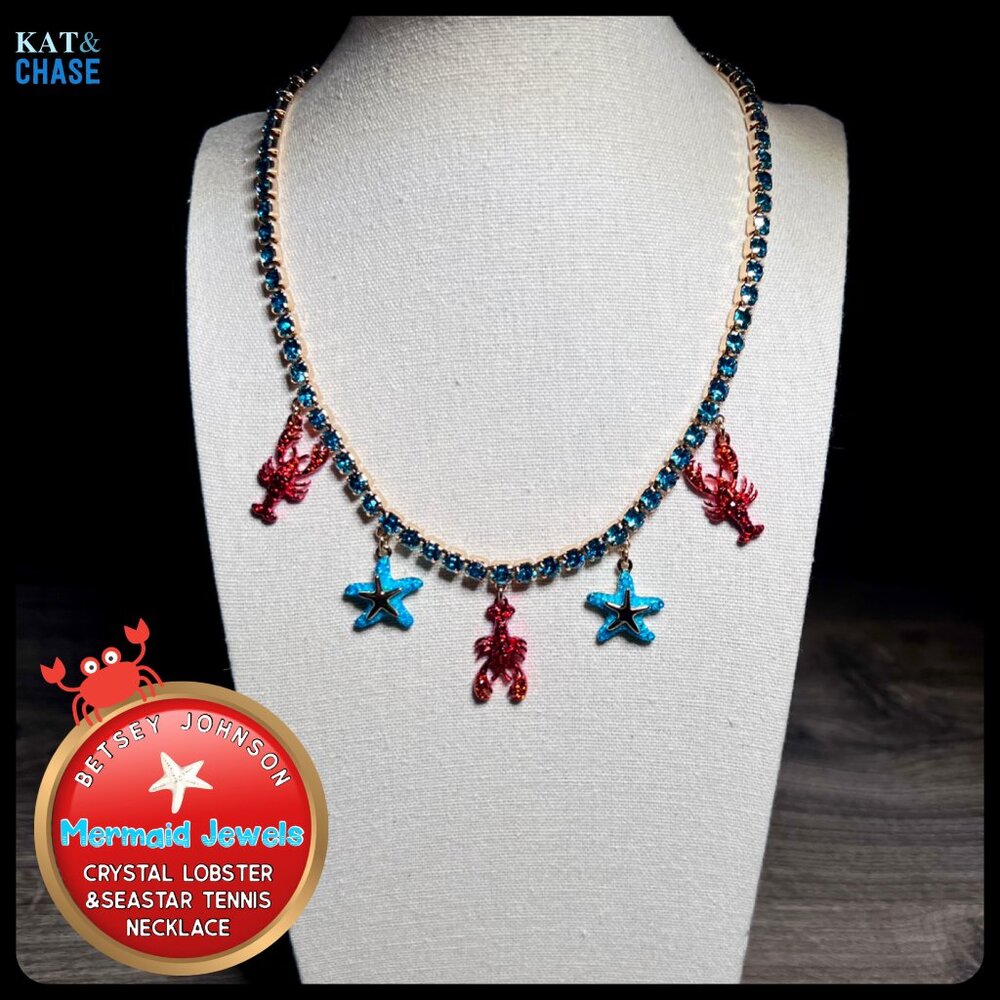 Betsey Johnson Mermaid Jewels Lobster Starfish Charm Tennis Necklace Beach July - Picture 3 of 12